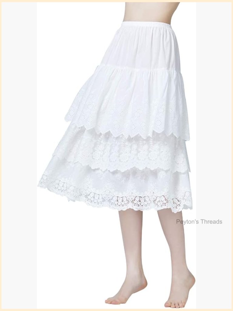 100% Cotton Half Slip Lightweight Underskirt With 3 Tiered Lace Hem Skirt